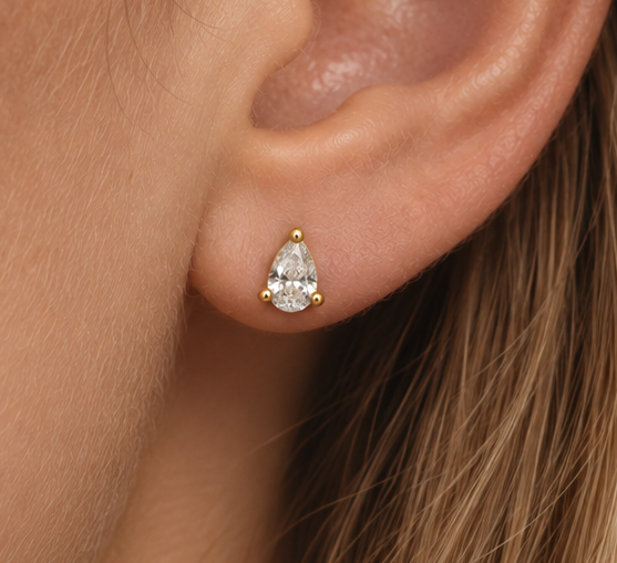 14ct Gold Plated Pear Cubic Stud Earrings | Ania Haie