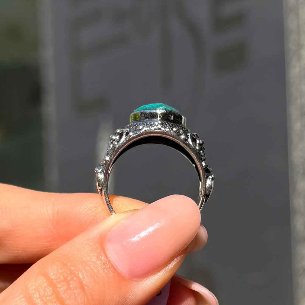 Emerald Sterling Silver Boho Ring