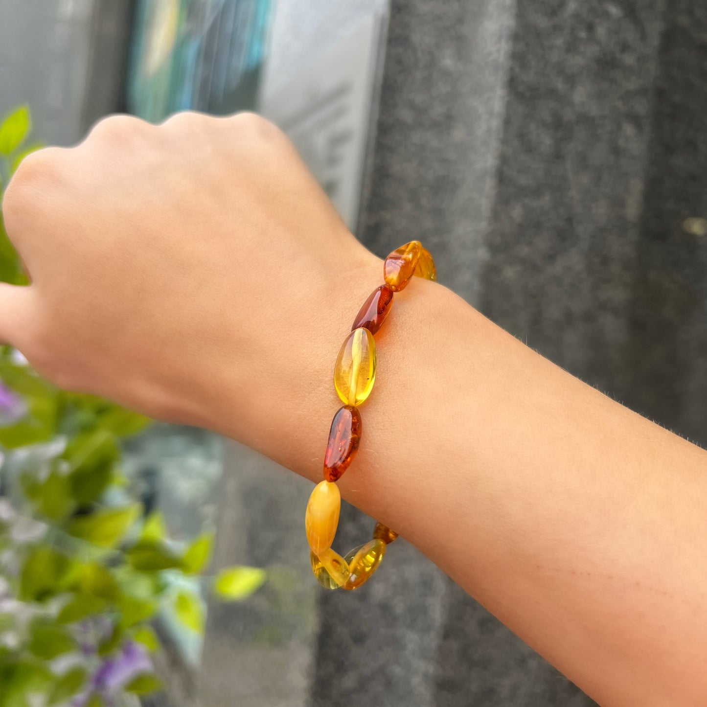 Multi Tonal Orange and Yellow Amber Beaded Bracelet