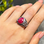 Pear Cut Ruby Sterling Silver Boho Chunky Ring | Size O