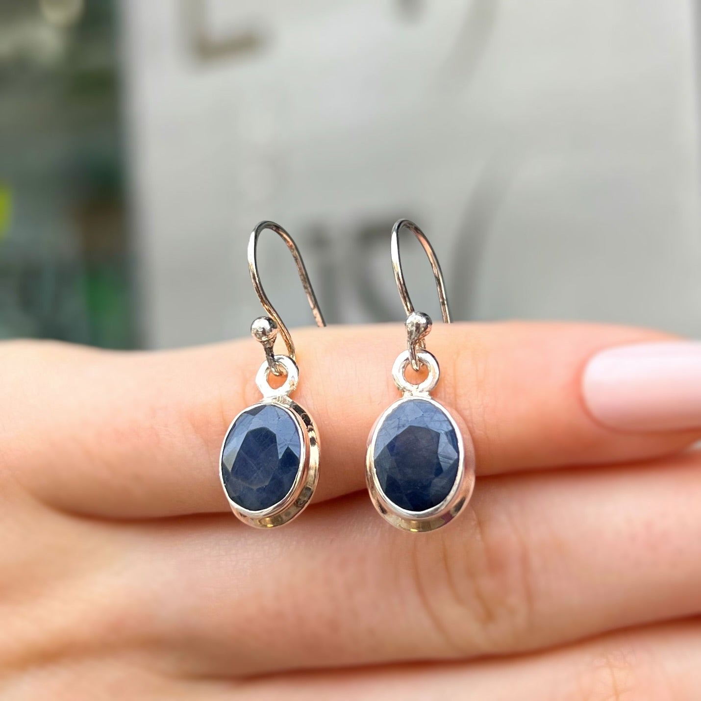 Sterling Silver Minimalistic Bezel Set Faceted Sapphire Drop Earrings