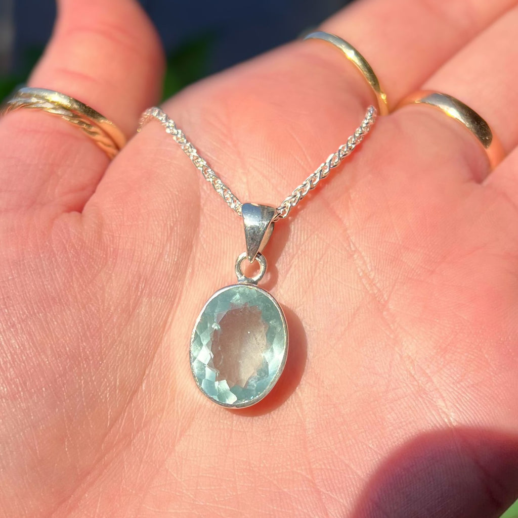 Oval Aquamarine Sterling Silver Pendant