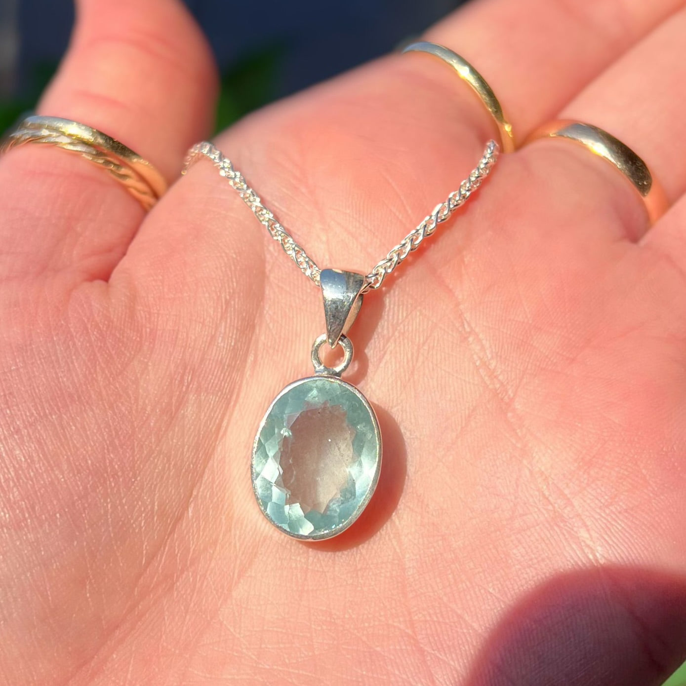 Oval Aquamarine Sterling Silver Pendant