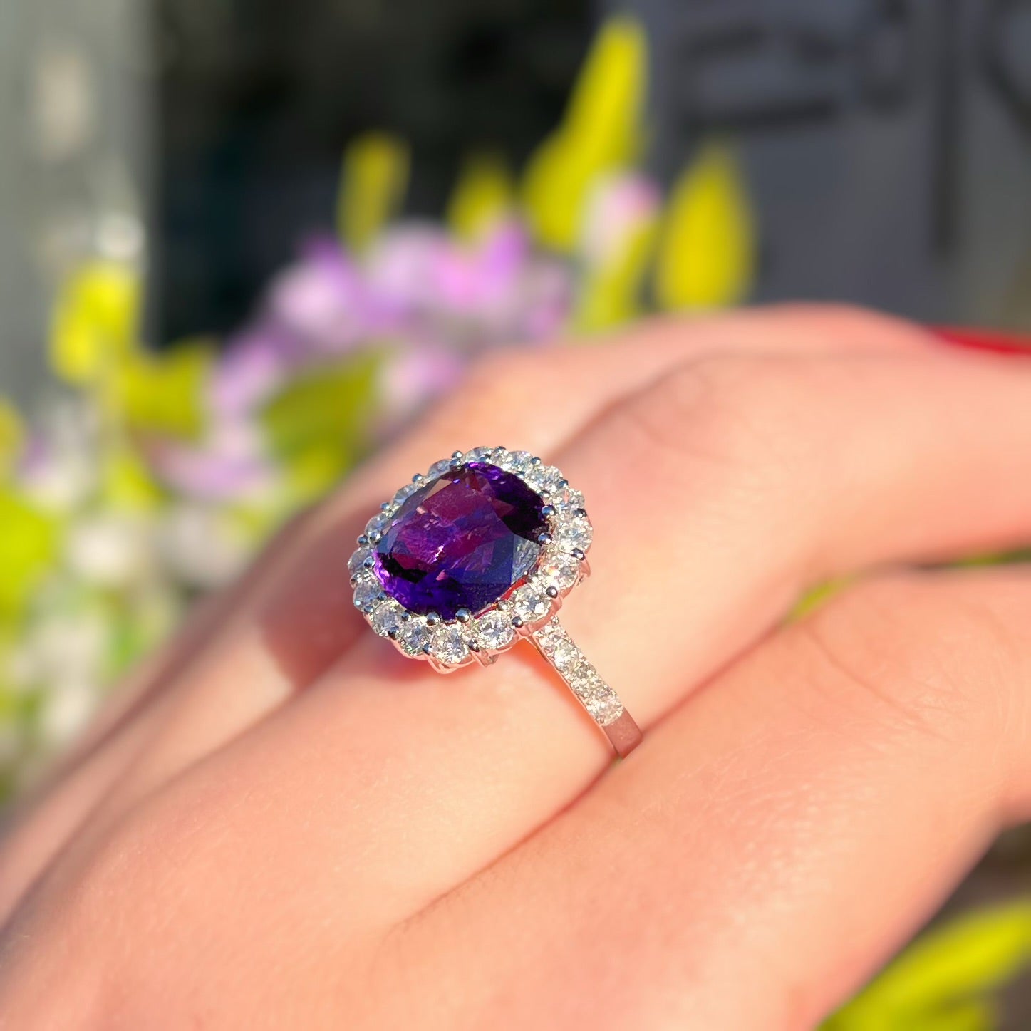 'The Elizabeth' Amethyst and Diamond 18ct White Gold Dress Ring | Size N ½