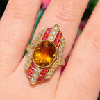 'The Soleil' Citrine, Orange Sapphire and Diamond 18ct Yellow Gold Cocktail Ring | Size M ½