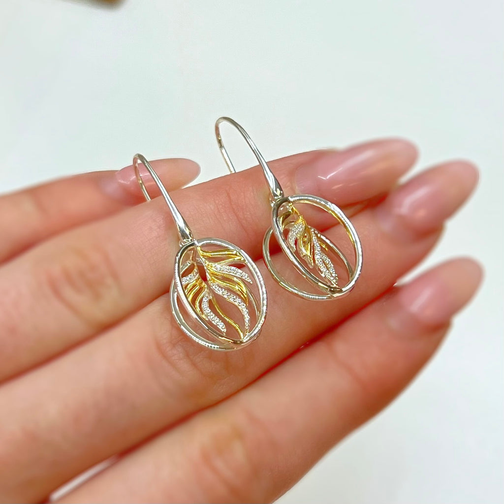 Cubic Zirconia Sterling Silver 9ct Gold Plated Drop Earrings | Unique & Co.