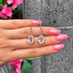 Rose Quartz Sterling Silver Oval Faceted Drop Earrings