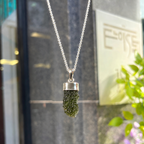 Rough Cut Green Moldavite Sterling Silver Pendant