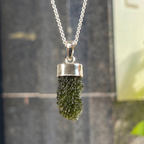 Rough Cut Green Moldavite Sterling Silver Pendant