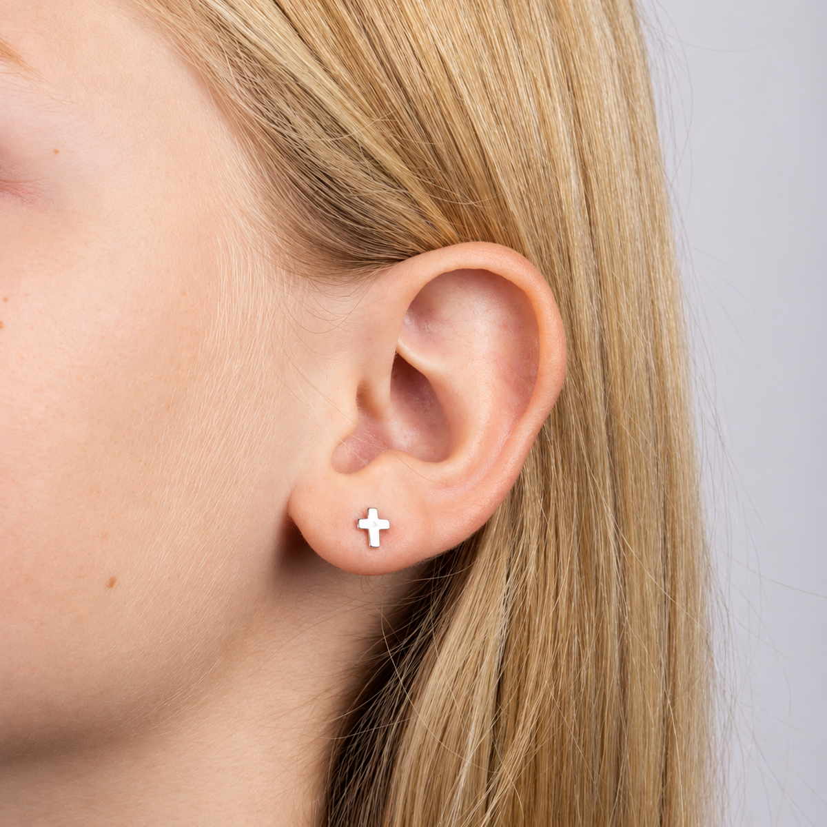 Diamond Sterling Silver Mini Cross Stud Earrings | D for Diamond
