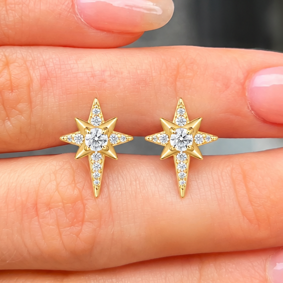 Gold on Silver Eight-Pointed Star Stud Earrings | Ania Haie