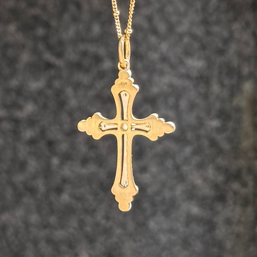 Freshwater Pearl & Cubic Zirconia 9ct Gold Plated Cross Necklace