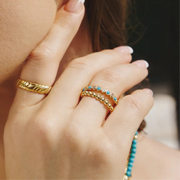 Ania Hae Gold Turquoise & Cubic Zirconia Ring - Size M ½