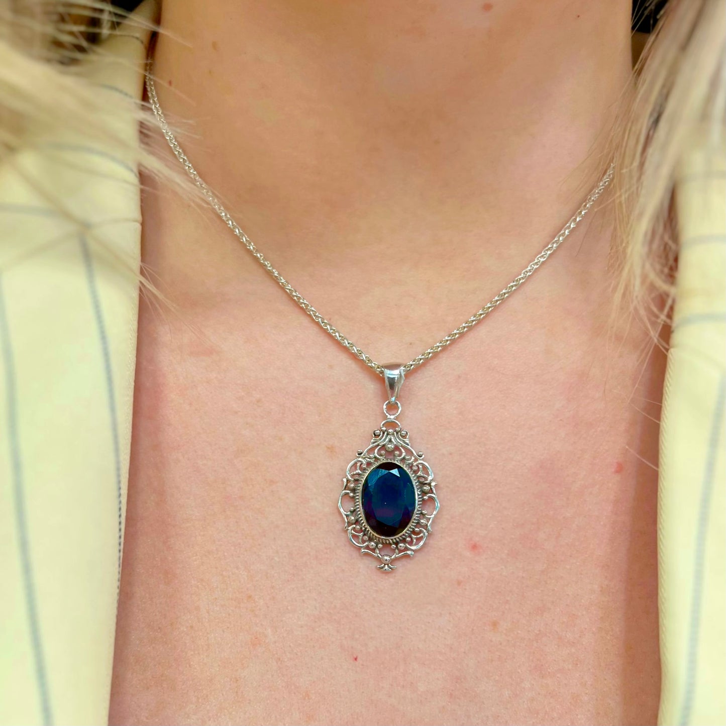 Sterling Silver Garnet Filigree Pendant