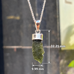 Rough Cut Green Moldavite Sterling Silver Pendant