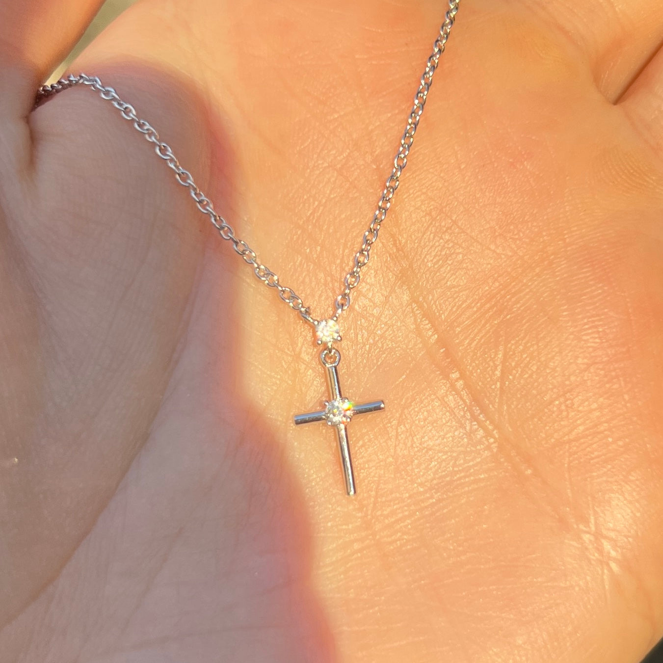 Sterling Silver Dainty Cross Cubic Zirconia Chidrens Necklace