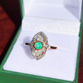 Vintage Reproduction Emerald and Diamond 9ct Yellow Gold Dress Ring | Size N ½