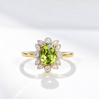 Peridot and Diamond 9ct Yellow Gold Ring | Size N