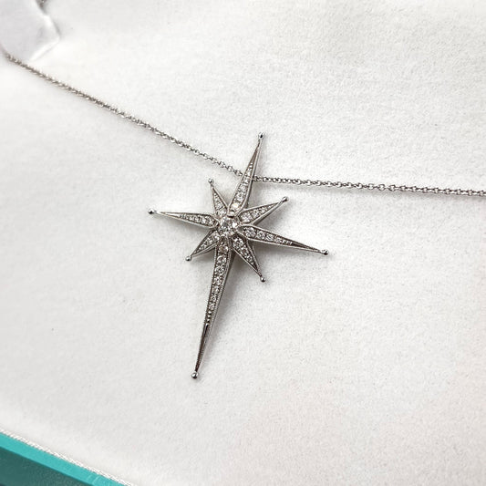 18ct White Gold and Diamond Edwardian Inspired Star Necklace