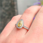 Rare Canary Lemon Yellow Diamond Pear Halo Platinum Ring | Size M