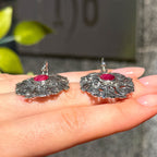 Round Cut Ruby Sterling Silver Boho Drop Earrings