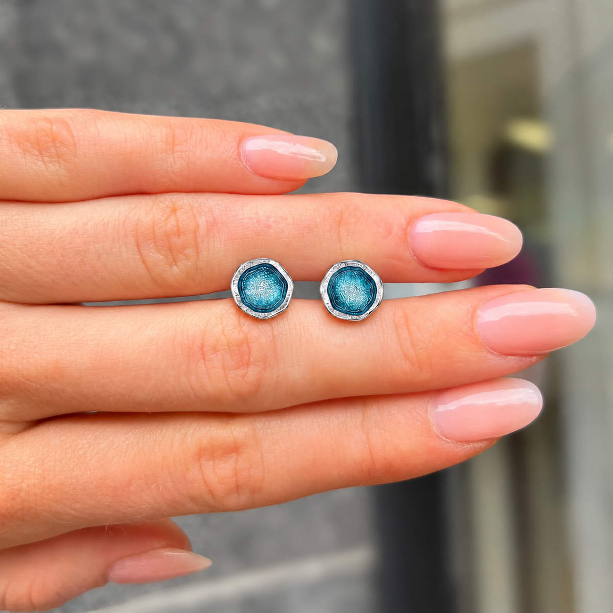 Pre-Order | Sterling Silver Petite Lunar Stud Earrings in Lichen Enamel | Sheila Fleet