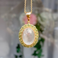 Moonstone and Peridot 9ct Yellow Gold Halo Necklace