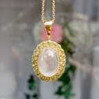 Moonstone and Peridot 9ct Yellow Gold Halo Necklace
