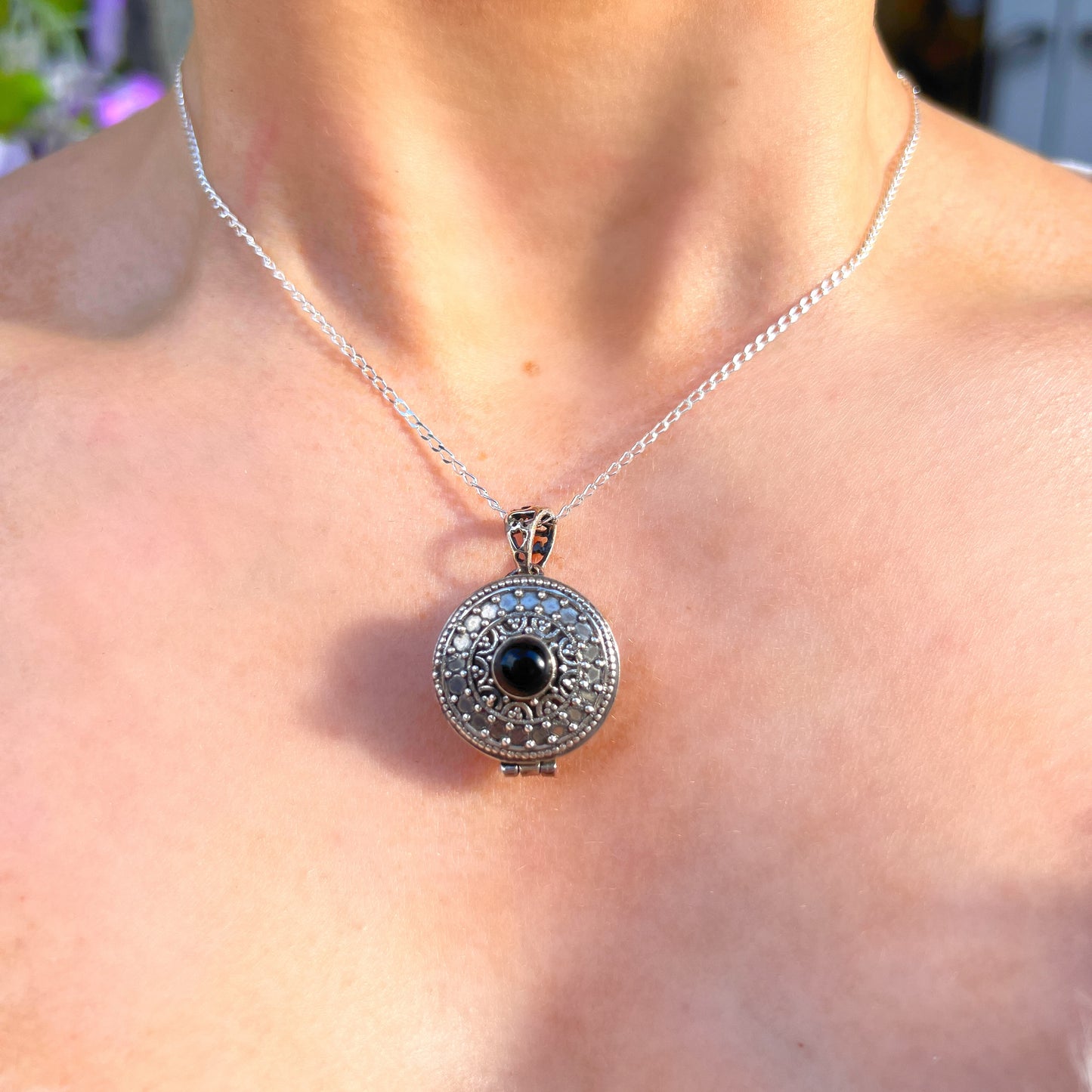 Sterling Silver Black Onyx Locket Necklace