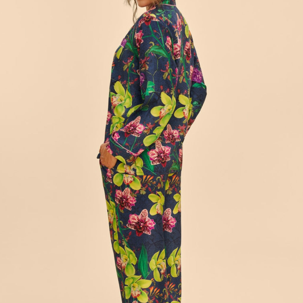 Super Soft Oversized Navy Floral Exotic Evening Long Pyjamas | Powder Accessories