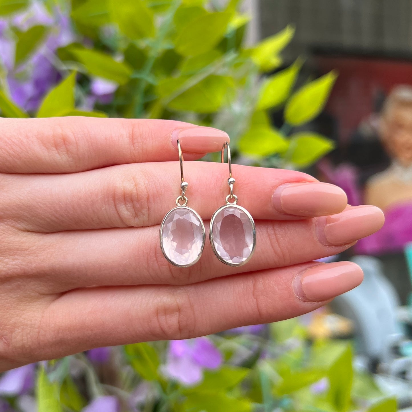 Sterling Silver Faceted Pink Rose Quartz Drop Earrings