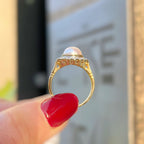 'The Audrey' Pearl and Diamond 9ct Yellow Gold Halo Cluster Ring | Size O
