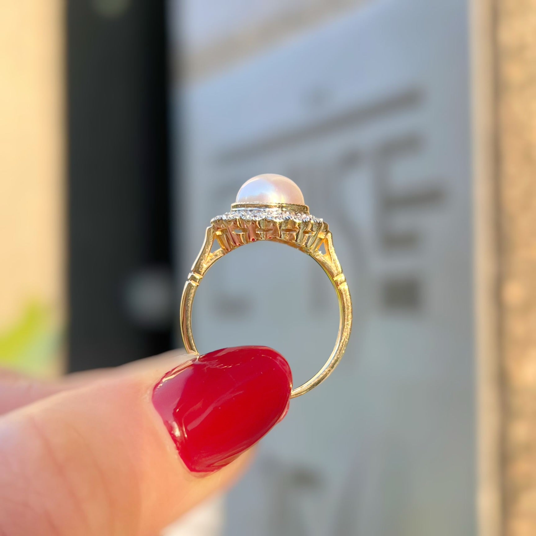 'The Audrey' Pearl and Diamond 9ct Yellow Gold Halo Cluster Ring | Size O