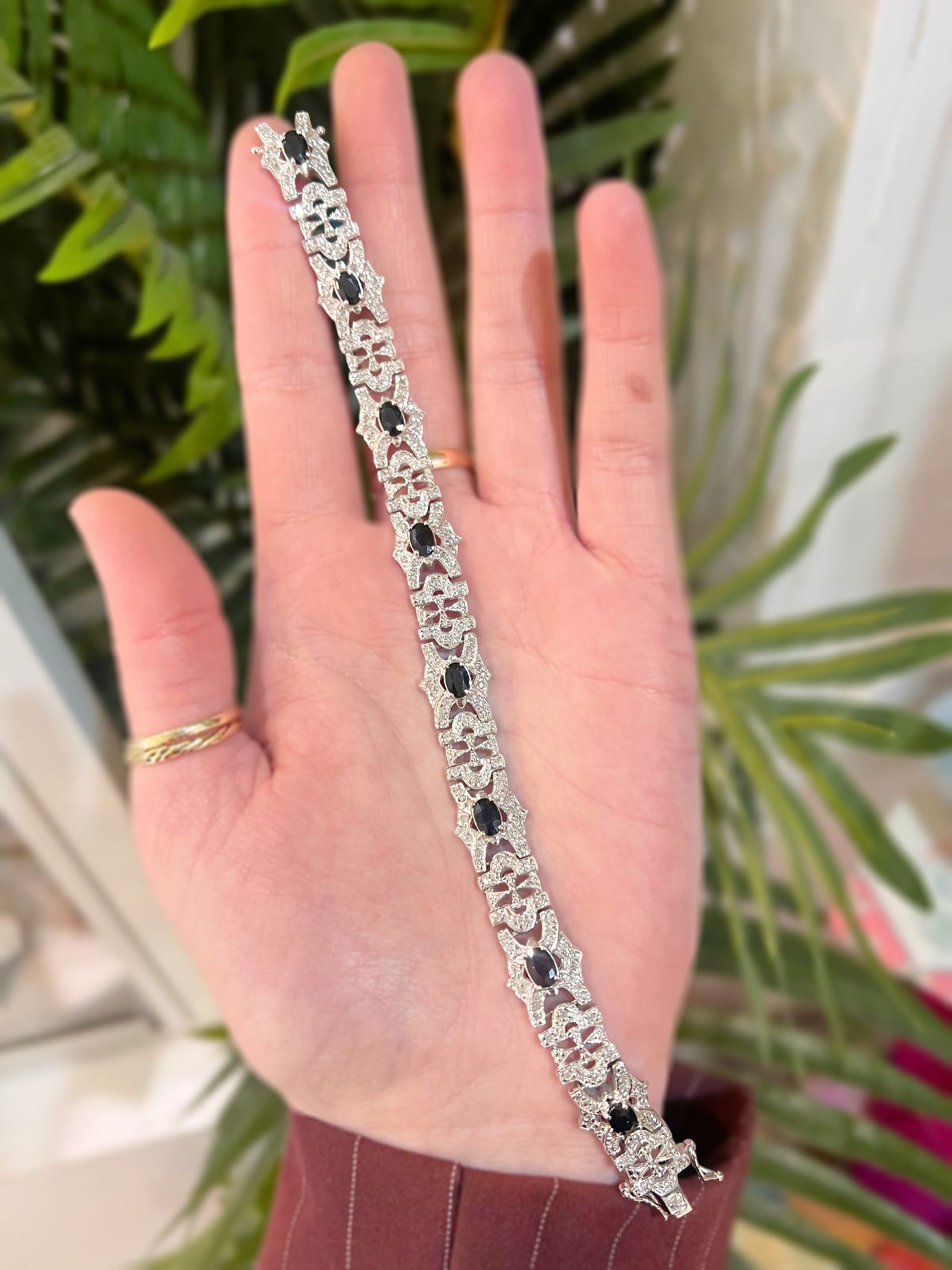 Vintage Sapphire and Diamond 18ct White Gold Bracelet