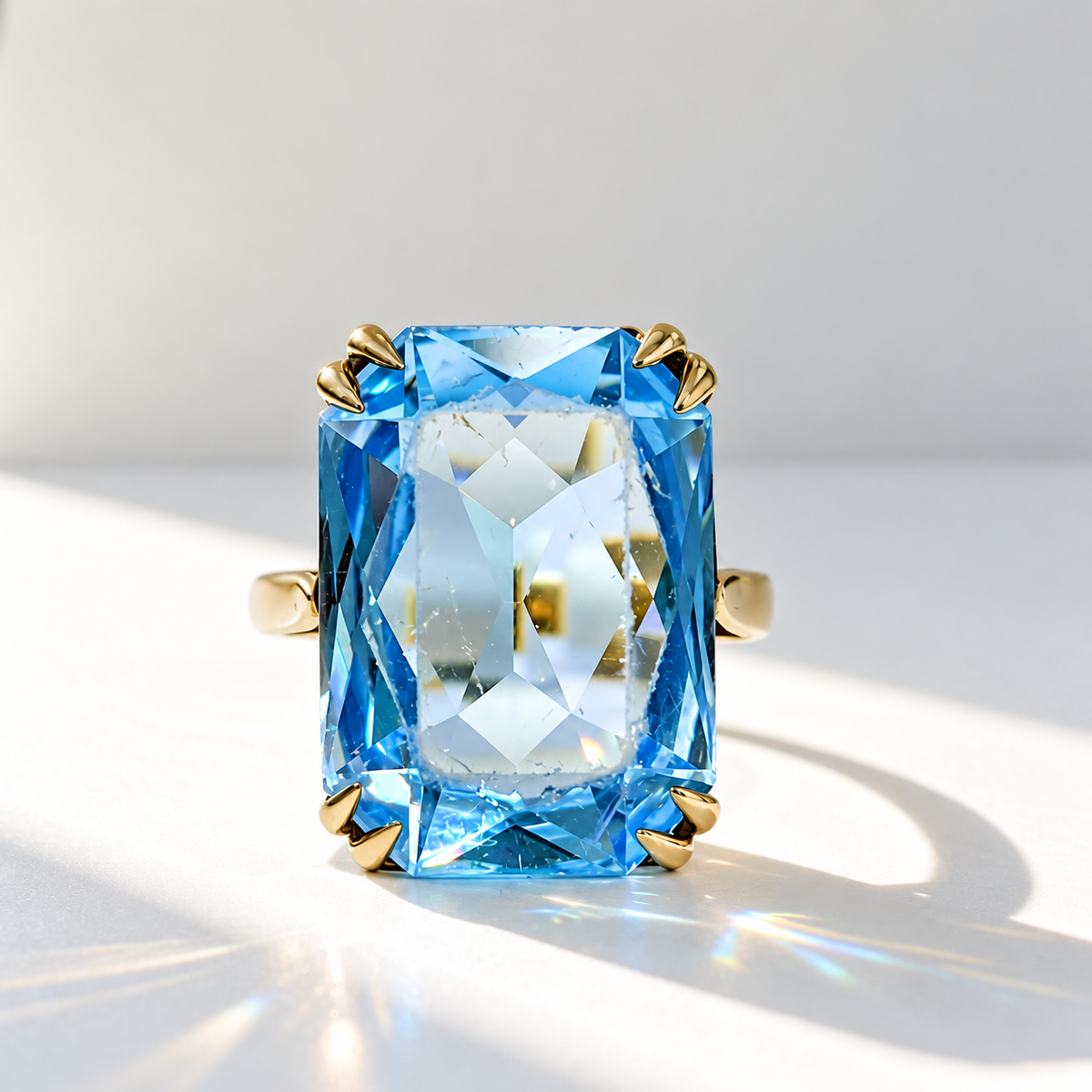 Vintage Blue Glass 9ct Yellow Gold Cocktail Ring | Size L