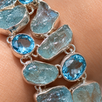Raw Aquamarine and Blue Topaz Sterling Silver Bracelet