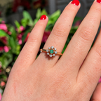 Emerald and Diamond 9ct Yellow Gold Flower Ring | Size O ½