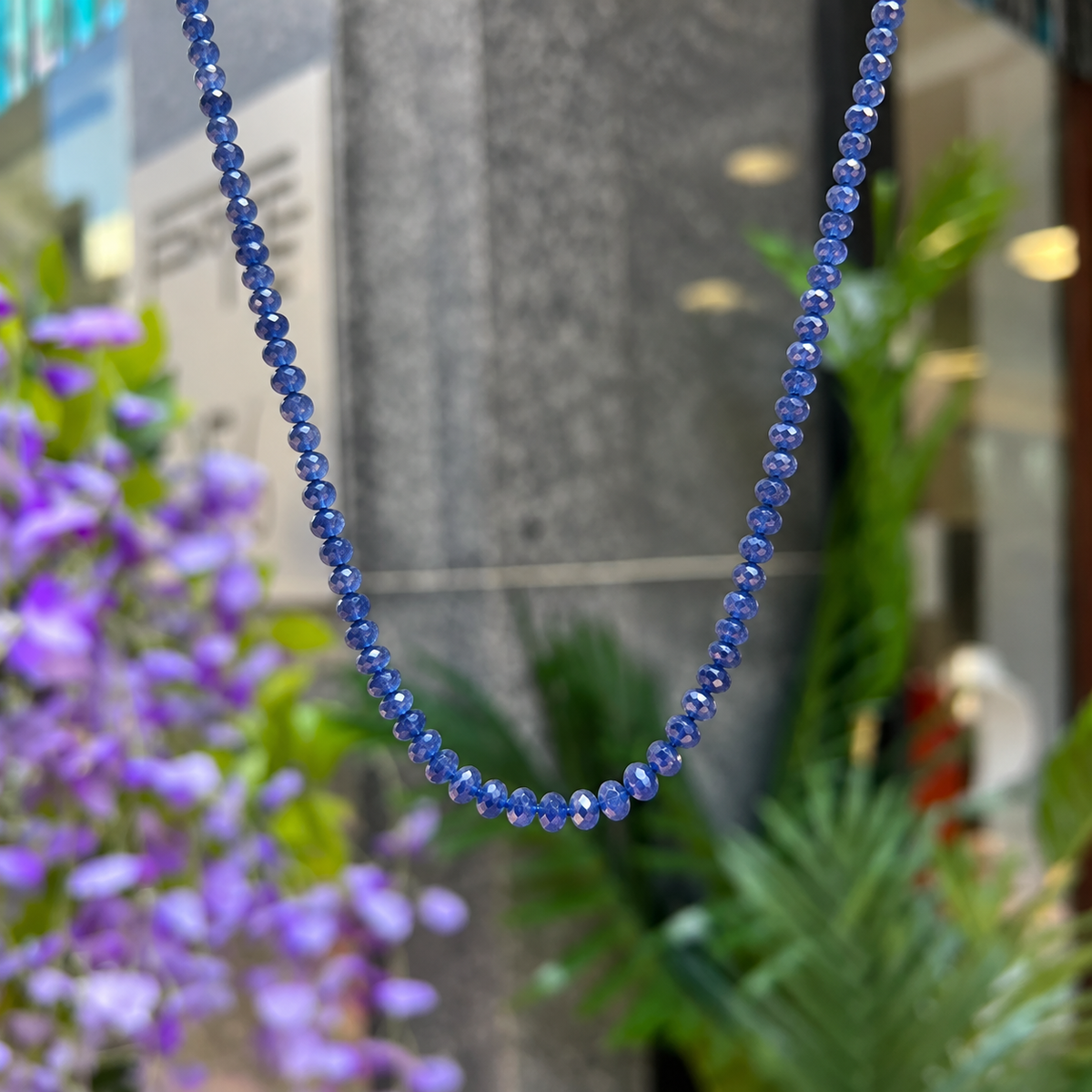 Blue Tanzanite Beaded Sterling Silver Necklace