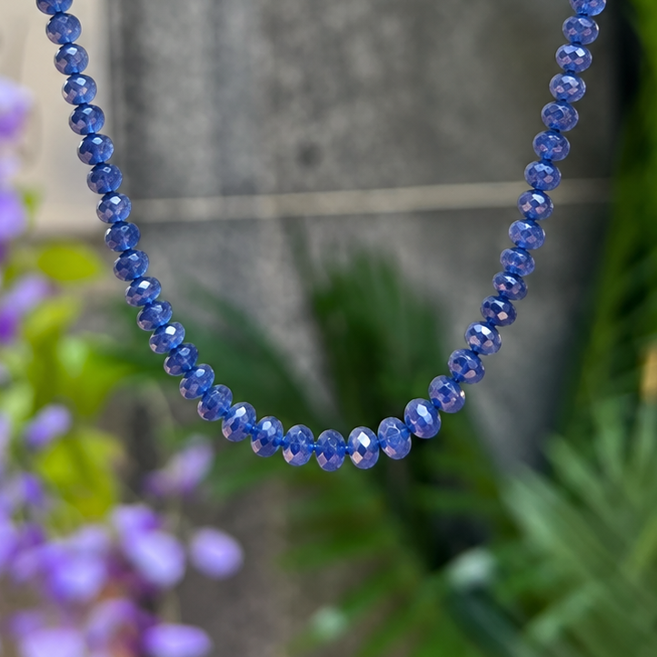 Blue Tanzanite Beaded Sterling Silver Necklace
