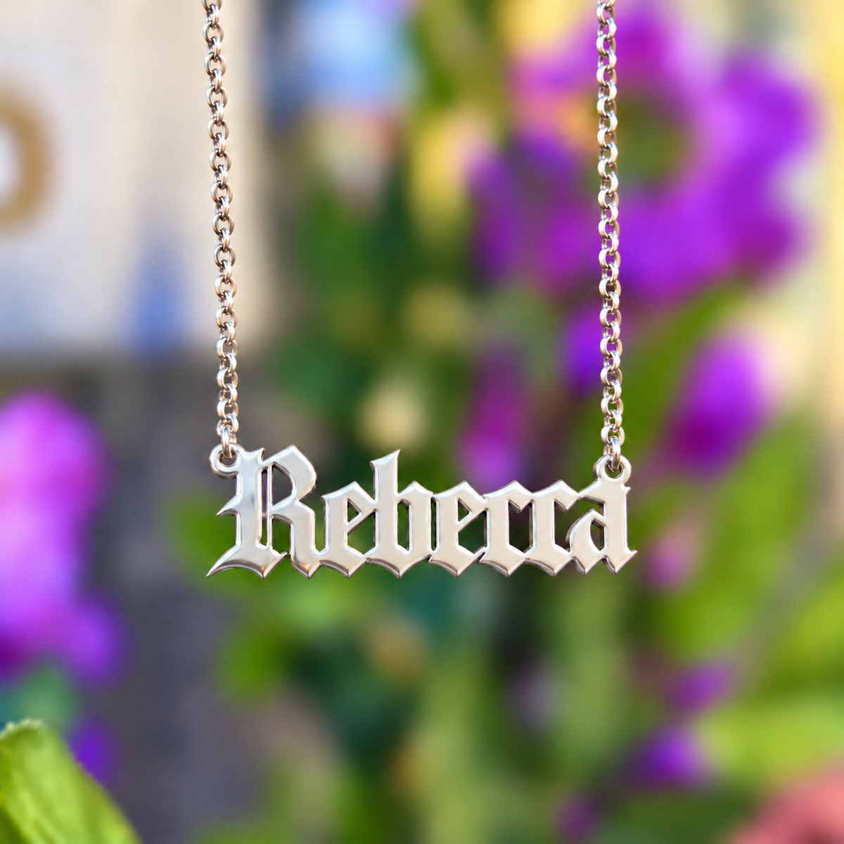 Personalised Sterling Silver Gothic Name Dropper Necklace | Made to Order