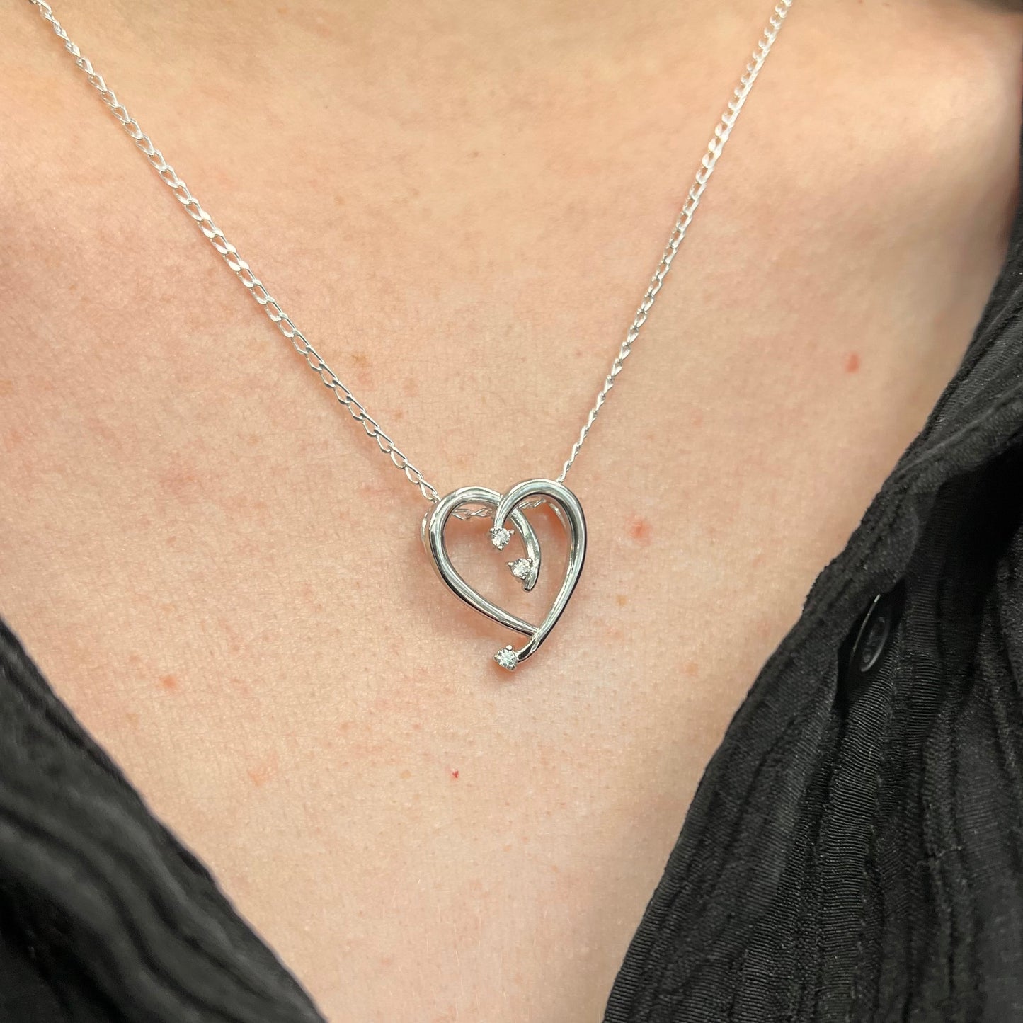 Sterling Silver Cubic Zirconia Swirling Heart Necklace