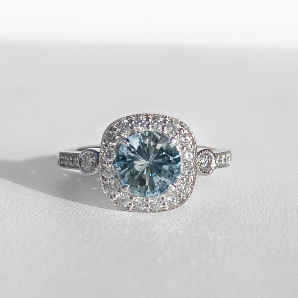 Ethereal 18ct White Gold Aquamarine and Diamond Ring - Size M ½