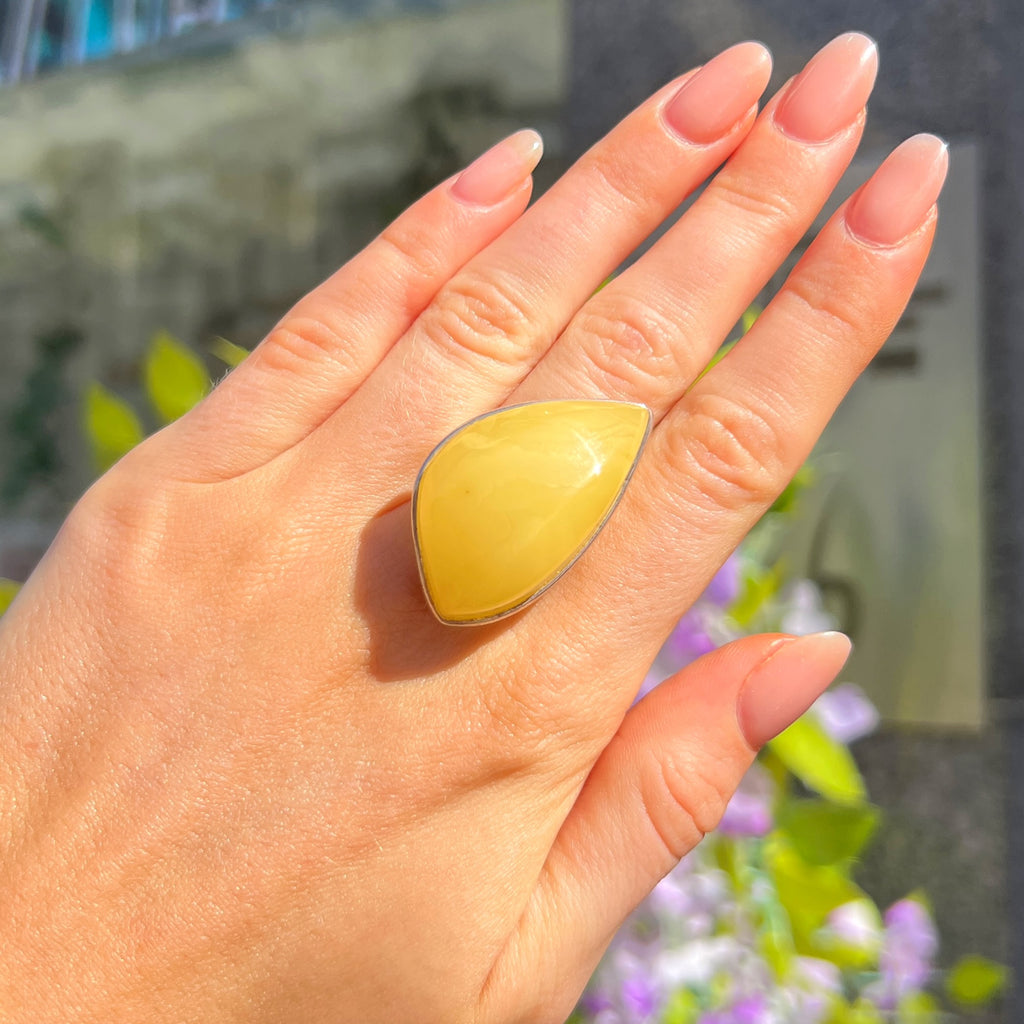 Yellow Butterscotch Amber Sterling Silver Chunky Ring | Size T