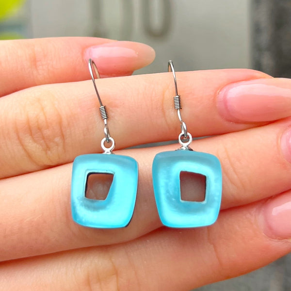 ‘Watch This Space’ Blue Square Drop Earrings
