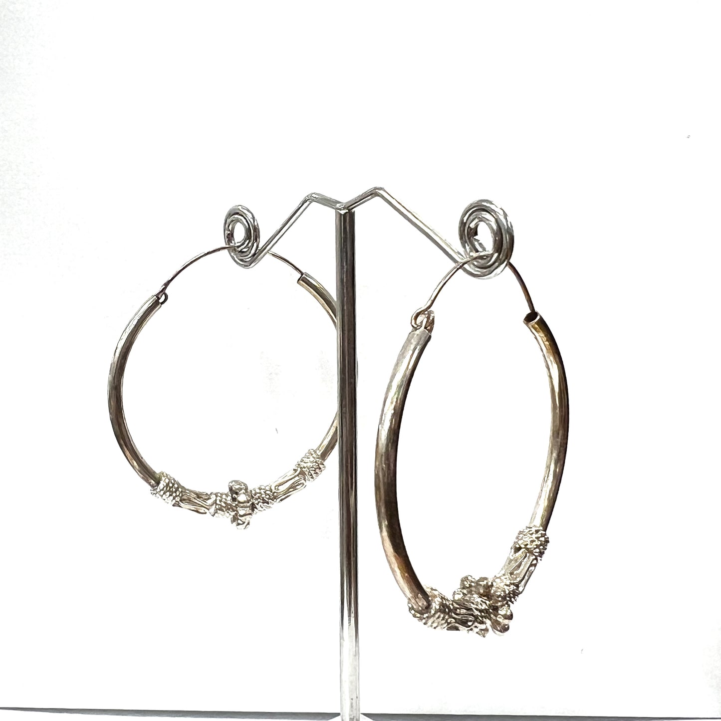 Large Detailed Sterling Silver Hoop Earrings