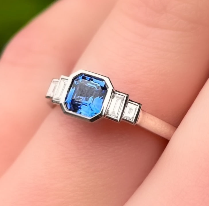 Sapphire and Diamond Platinum Ring | Size M ½