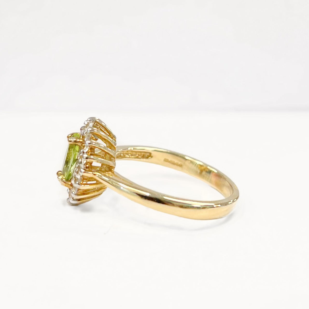 RESERVED | Vintage 9ct Yellow Gold Marquise Peridot and White Topaz Cluster Ring - Size N
