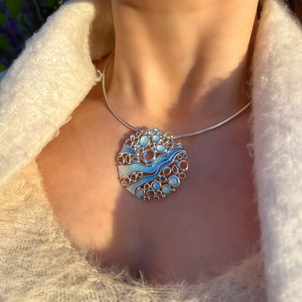 Pre-Order | Scottish 'Arctic Stream' Blue Hand Enamelled Necklace | Sheila Fleet