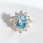 Aquamarine and Diamond Classic Cluster 14ct Yellow Gold Ring
