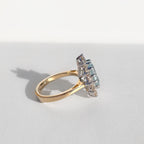 Aquamarine and Diamond Classic Cluster 14ct Yellow Gold Ring | Size N ½